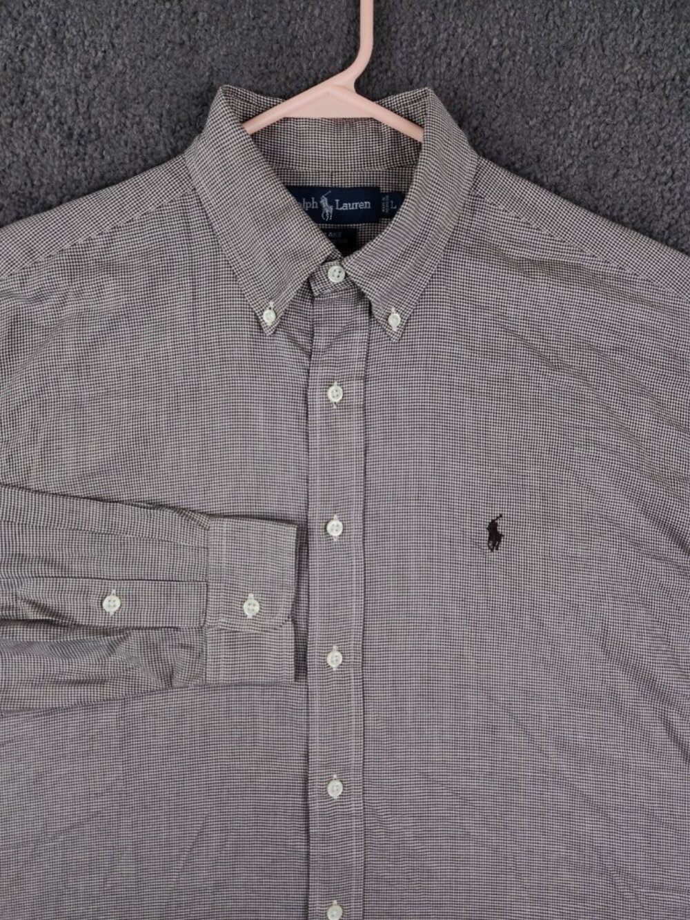 Ralph Lauren Flannel Blake Large Houndstooth Brown Long Sleeve Button Up Soft